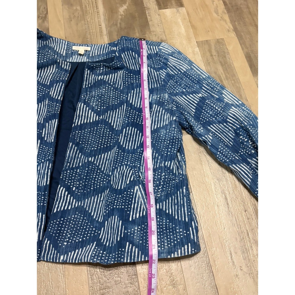 Eileen Fisher Womens L Hand Printed Organic Cotton Indigo Open Blazer Crop Prep - Picture 7 of 7